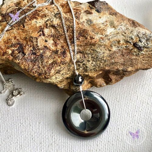 Hematite Pi Stone Donut Pendant